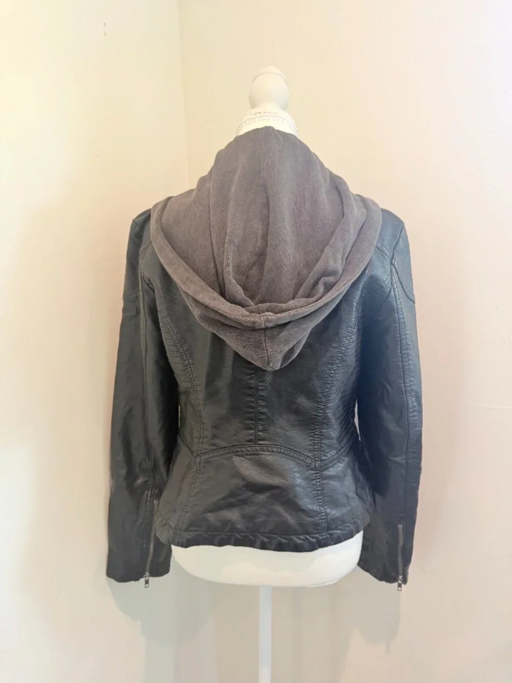 Free People Hooded Vegan Leather Moto Jacket - Black Sz 8